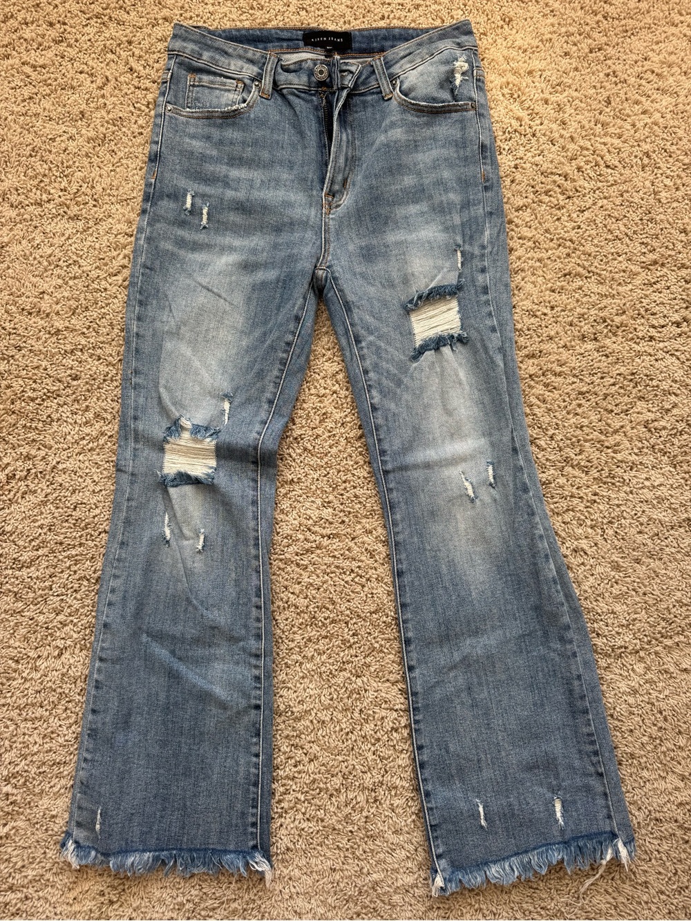 Distressed Light Blue Flare Jeans - Women's Straight Leg